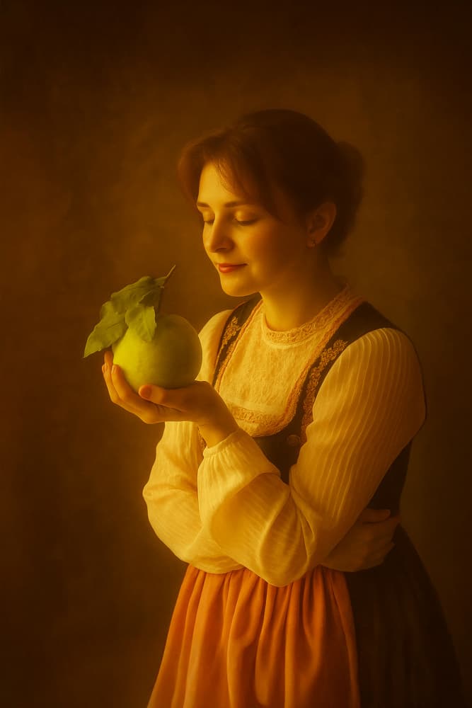 Young Woman with Apple by Ionel Onofras — canvas wall art