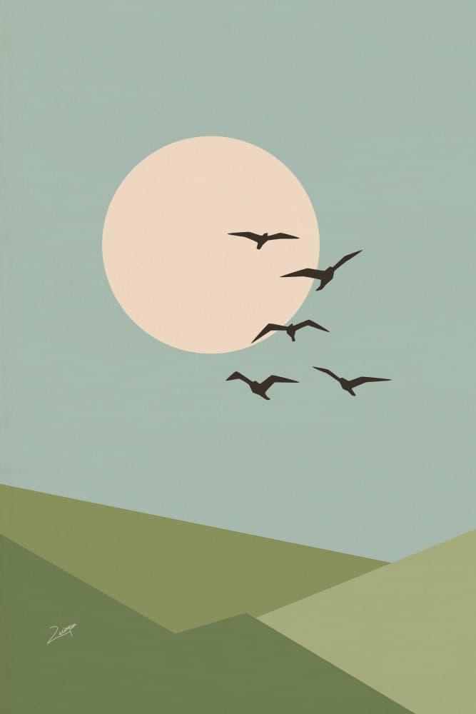 Birds Over Sunset Hills by zarish chaudhry — canvas wall art