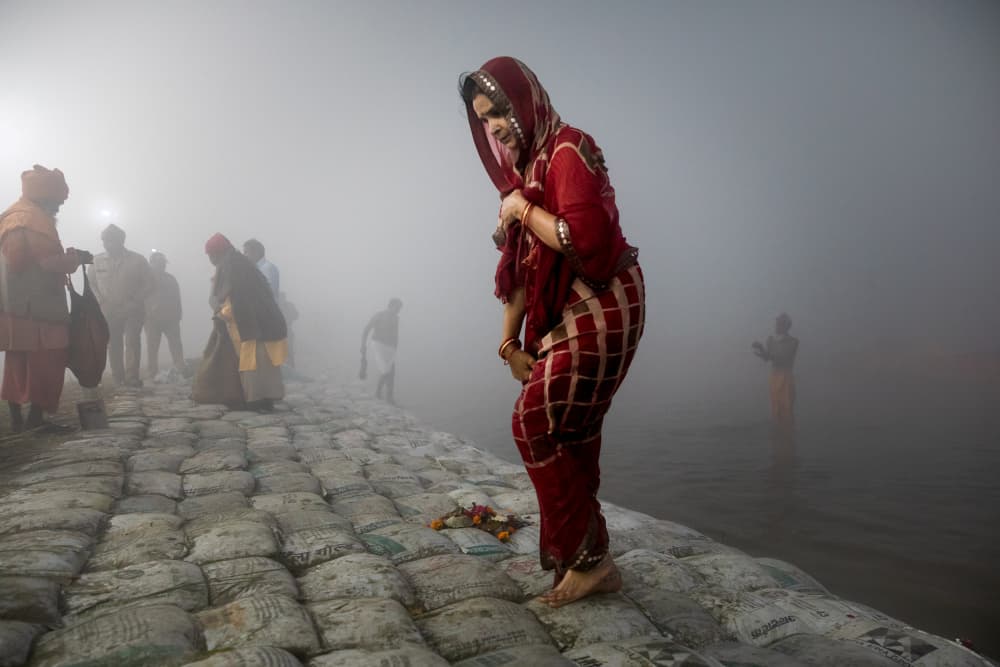 Red Woman Misty Morning by Gloria Staffa — canvas wall art