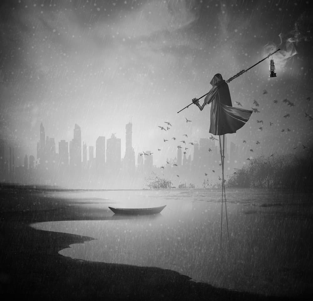 Mysterious Figure City Light by Hari Sulistiawan — canvas wall art