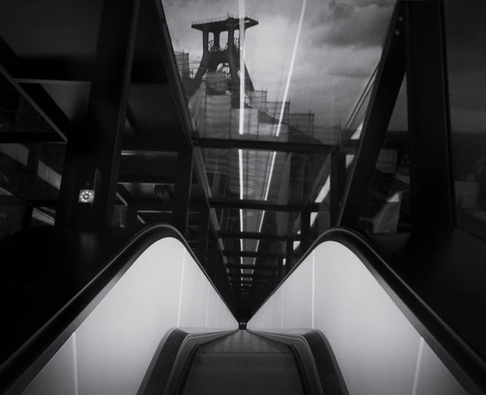 Modern Escalator Industrial Reflection by Holger Droste — canvas wall art