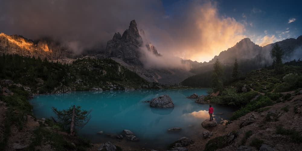 Turquoise Lake Mountain Glow by Carlos F. Turienzo — canvas wall art