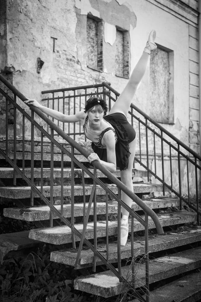 Ballerina on Old Stairs by Normunds Kaprano — canvas wall art