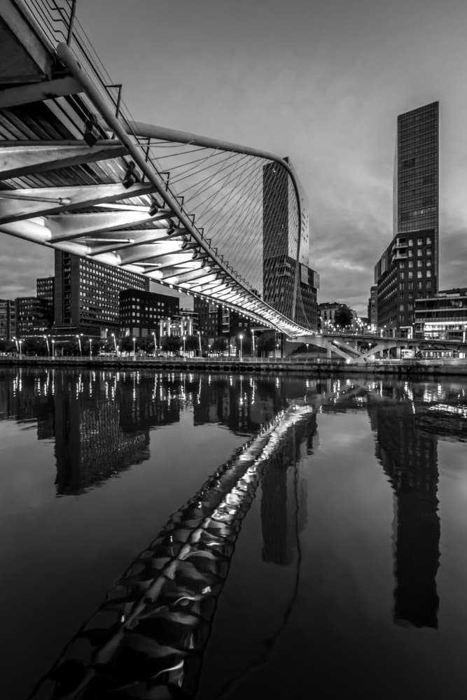 Bilbao Bridge Night Reflections by Fernando Silveira — canvas wall art