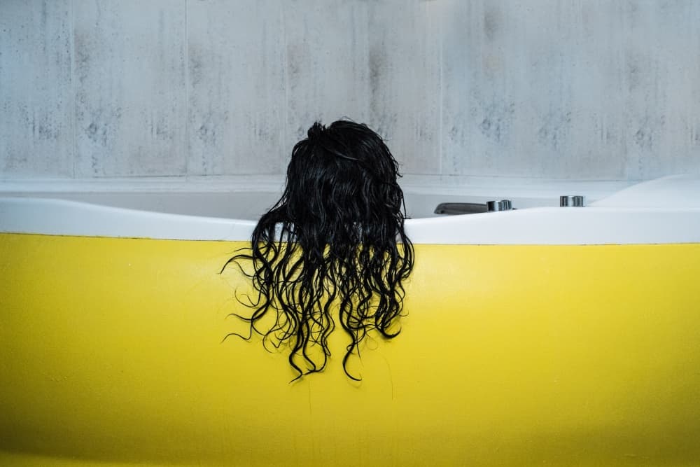 Yellow Bathtub Hair by Macarus — canvas wall art