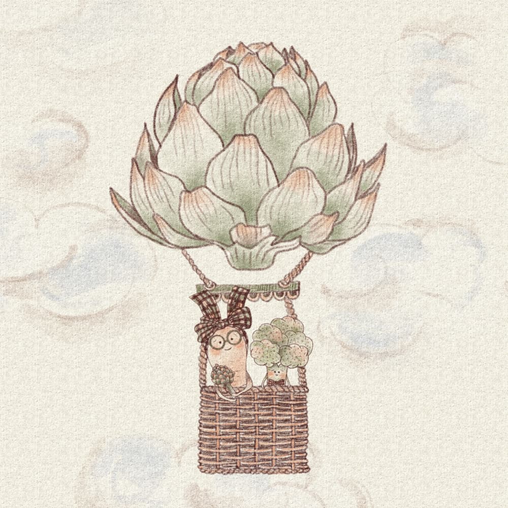 Artichoke Balloon Adventure by Olena Kovalova — canvas wall art