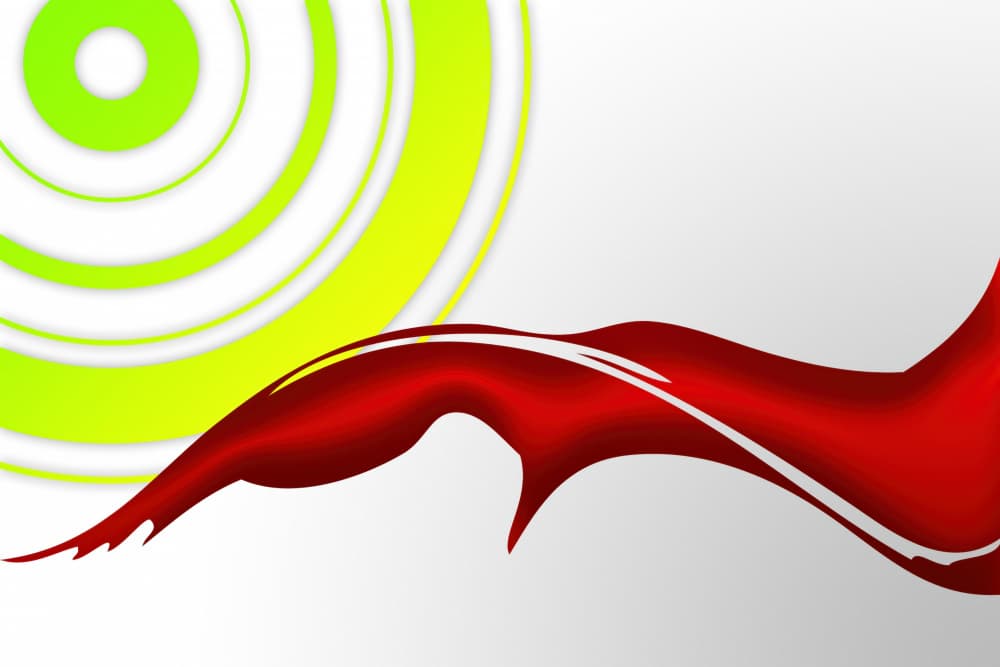 Green Rings Red Wave by Rafal Kulik — canvas wall art