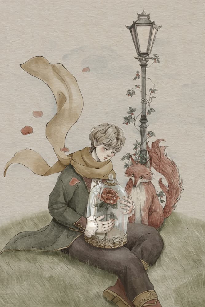 Boy Fox And Red Rose by Xuan Thai — canvas wall art