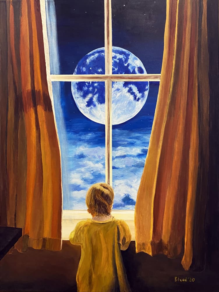 Child Gazing Moon by Tom Blood — canvas wall art