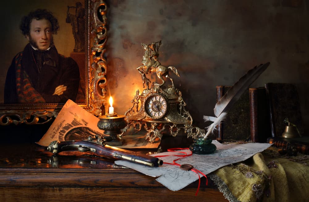 Candlelit Literary Desk by Andrey Morozov — canvas wall art