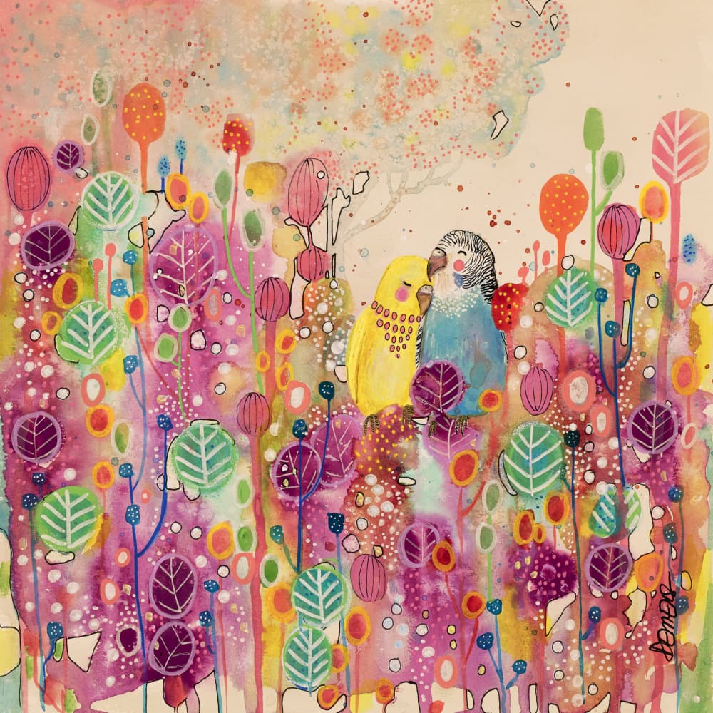 Budgies in Bloom by Sylvie Demers — canvas wall art