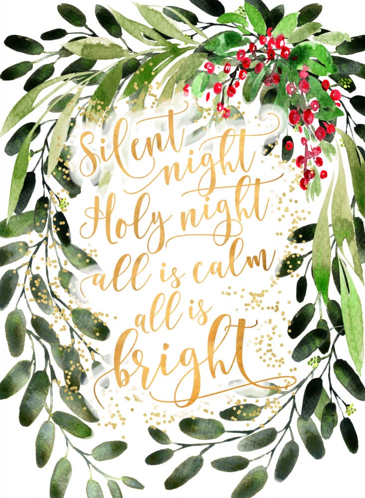 Silent Night Christmas Wreath by Rosana Laiz Blursbyai — canvas wall art