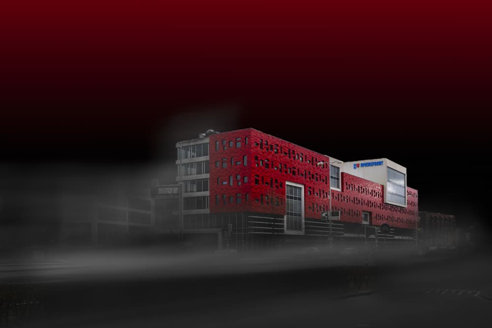 Red Building In Mist by Greetje van Son — canvas wall art