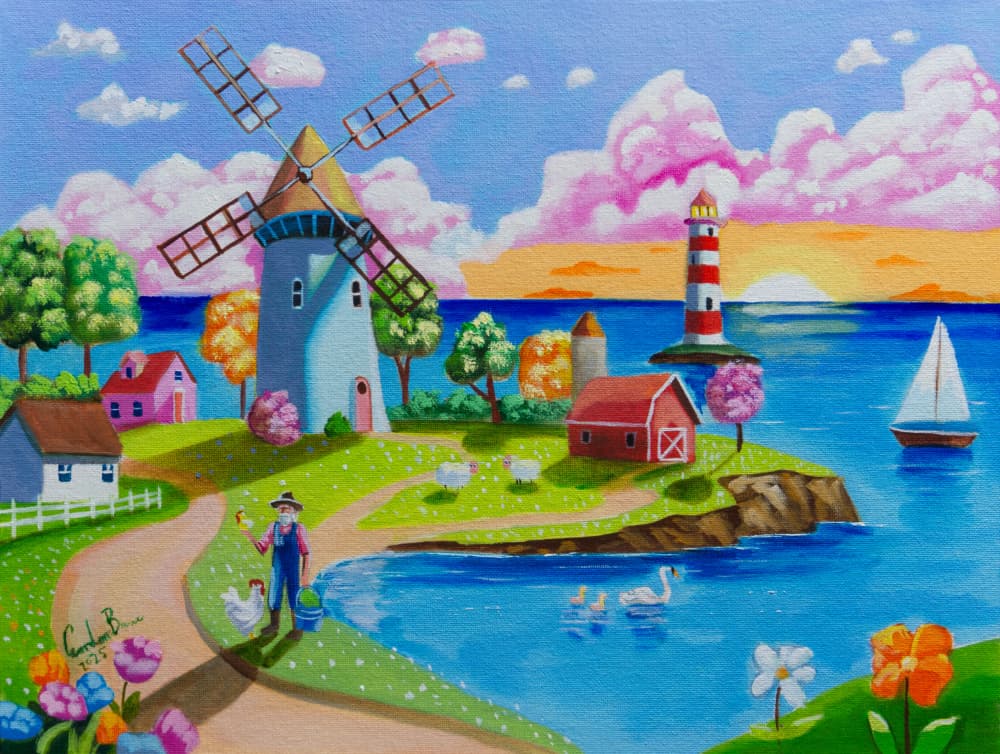 Whimsical Coastal Farm by Gordon Bruce — canvas wall art