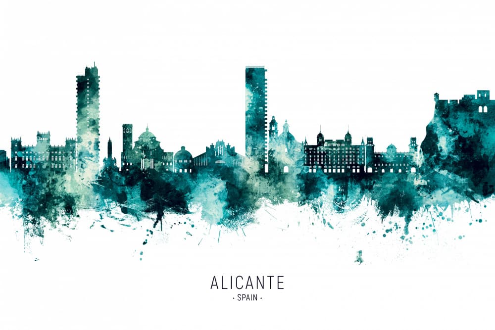 Alicante Teal Skyline by Michael Tompsett — canvas wall art
