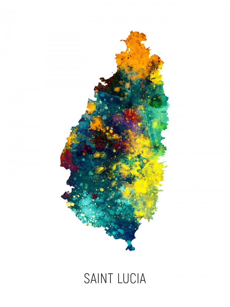 Saint Lucia Watercolor Map by Michael Tompsett — canvas wall art