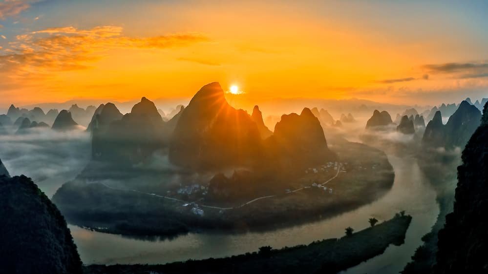 Misty Karst Sunrise by Hua Zhu — canvas wall art
