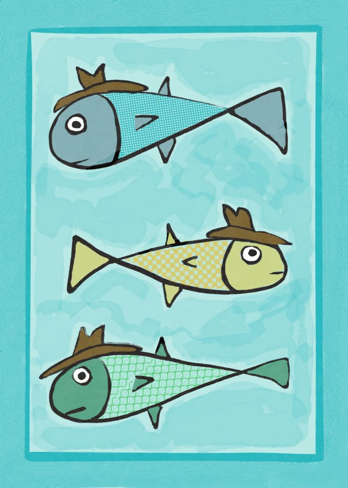 Three Cowboy Fish by Sharyn Bursic — canvas wall art