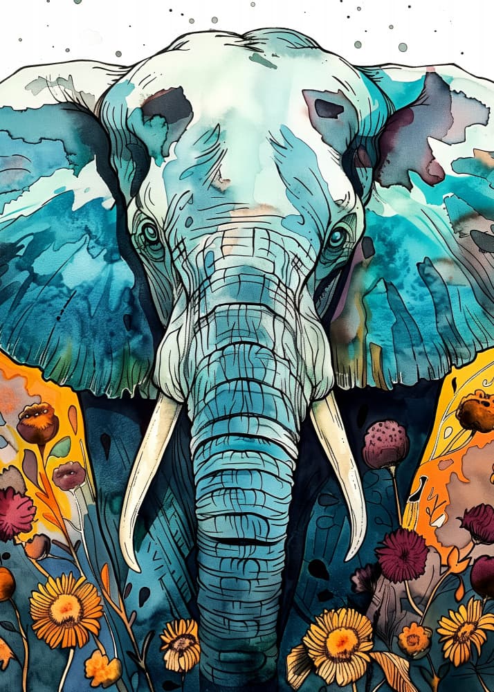 Majestic Blue Elephant by Justyna Jaszke — canvas wall art