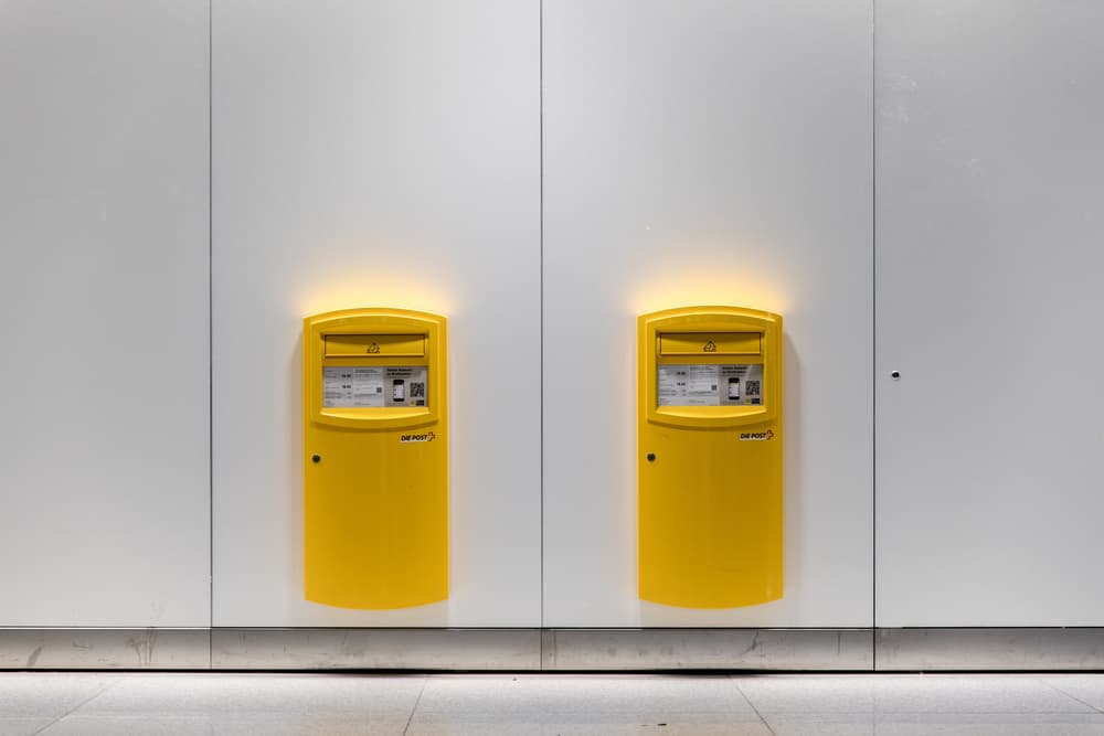 Glowing Yellow Mailboxes by Franco Tessarolo — canvas wall art