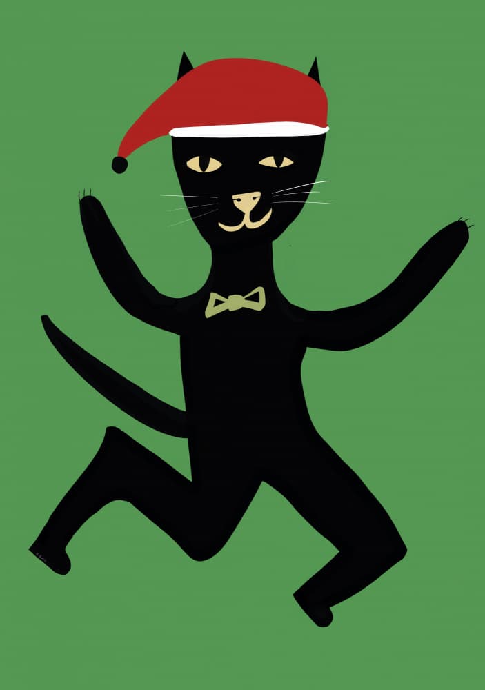 Dancing Christmas Black Cat by Sharyn Bursic — canvas wall art