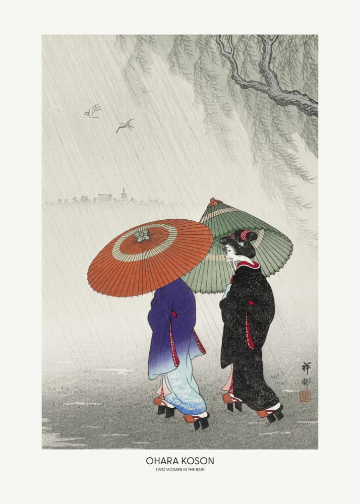 Two Women In The Rain by Ohara Koson — canvas wall art