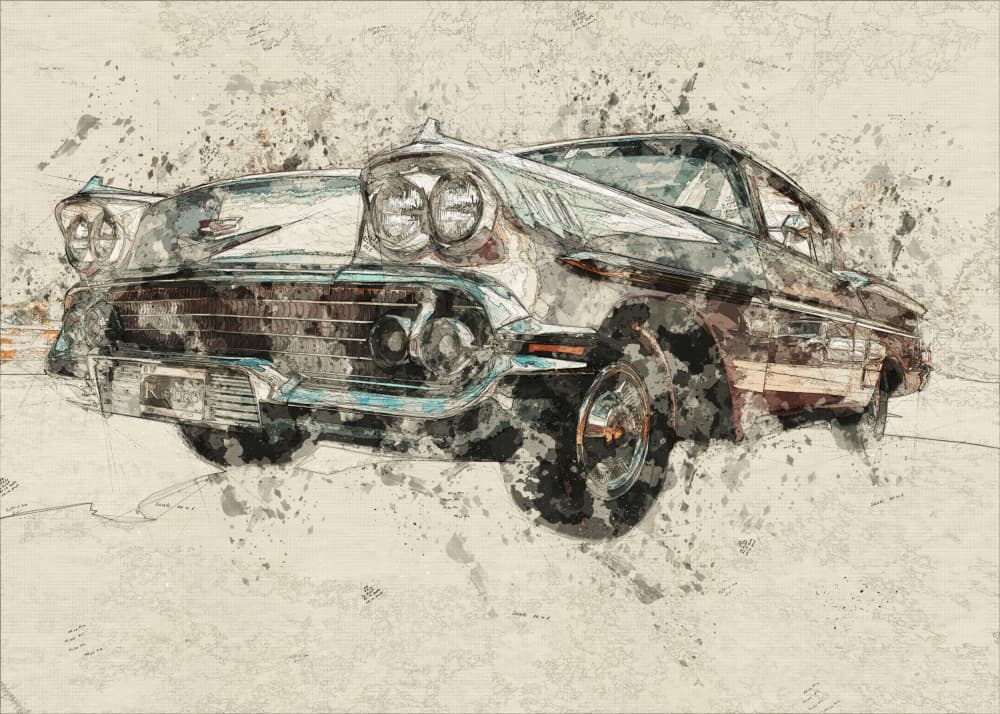 Vintage Car Sketch by Lembayung senja studio [Vintage Poster] — canvas wall art