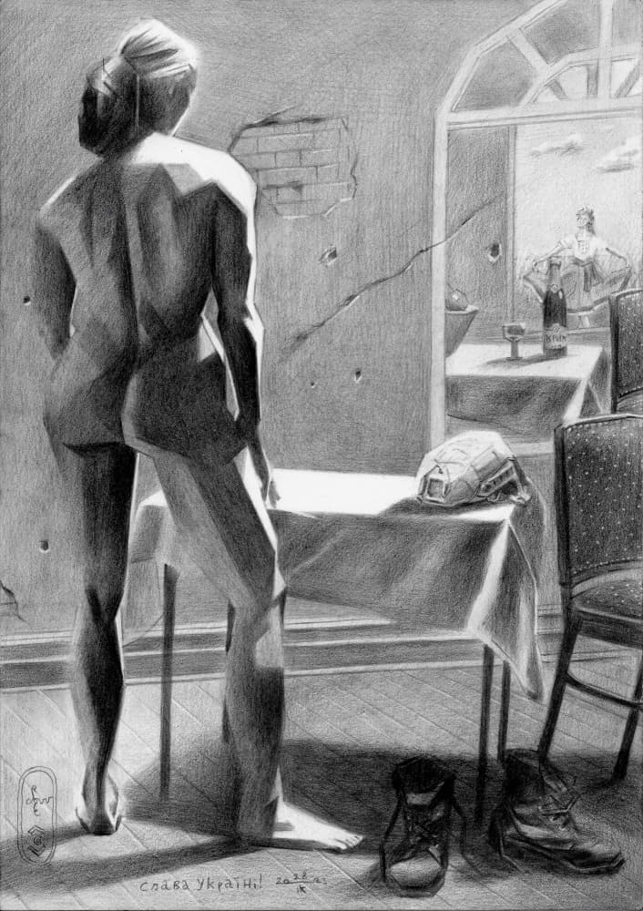 Nude Woman War Aftermath by Corné Akkers — canvas wall art