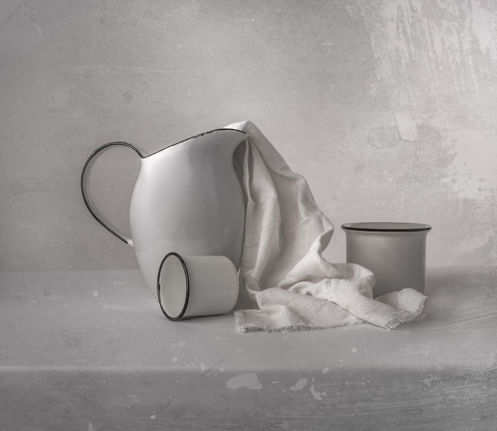 Enamel Pitcher and Mugs by Margareth Perfoncio — canvas wall art