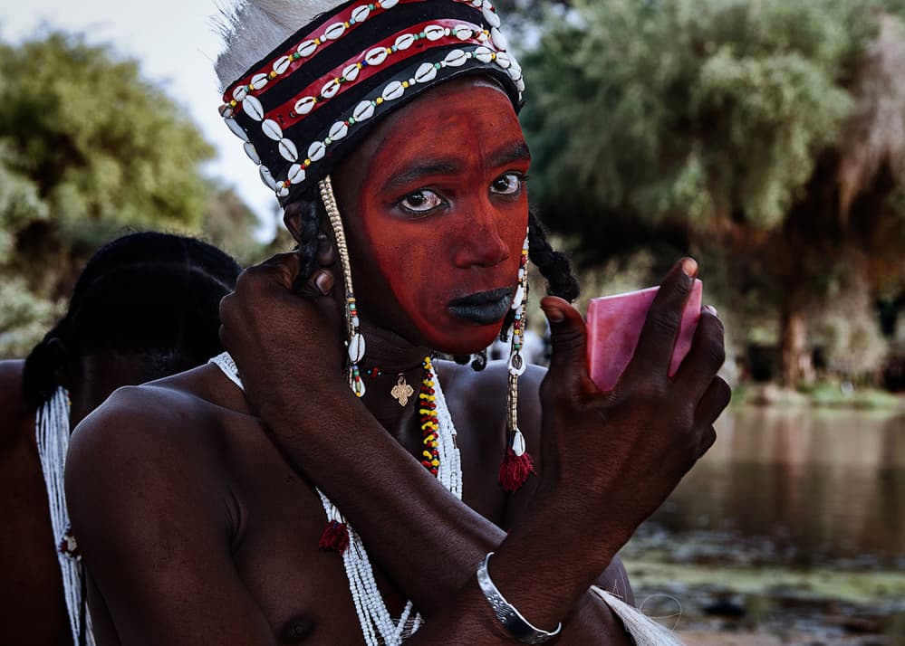 Tribal Man Red Face Paint by Joxe Inazio Kuesta Garmendia — canvas wall art