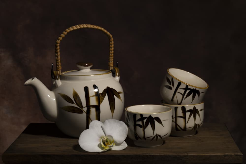 Bamboo Tea Set Still Life by Carmen Watkins — canvas wall art