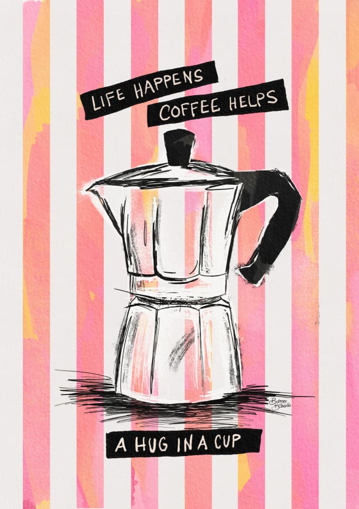 Life Happens Coffee Helps by Baroo Bloom — canvas wall art