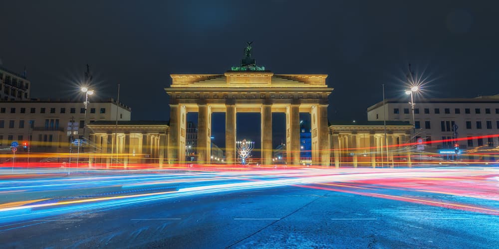 Brandenburg Gate Light Trails by Antonio Melián Vega — canvas wall art
