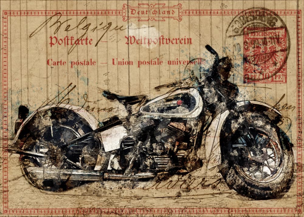 Vintage Motorcycle Postcard by Lembayung senja studio [Vintage Poster] — canvas wall art