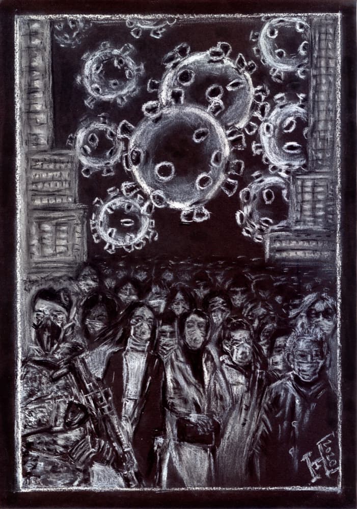 Pandemic City Struggle by Tim Hoinkis — canvas wall art