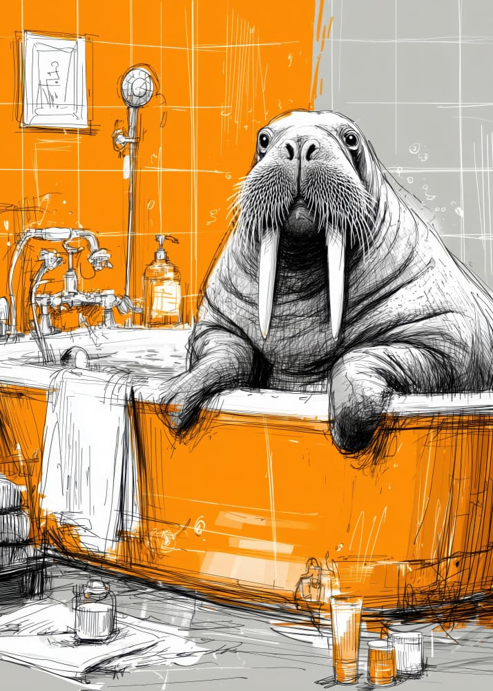 Walrus In The Bathtub by Justyna Jaszke — canvas wall art