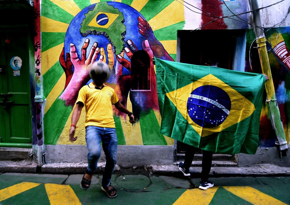 Brazil Soccer Street Art by Moumita Mondal — canvas wall art