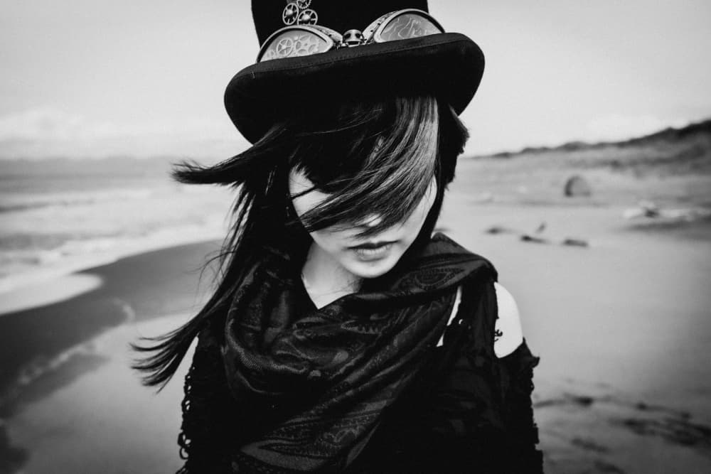 Mysterious Steampunk Beach Woman by Kurosaki Sangan — canvas wall art