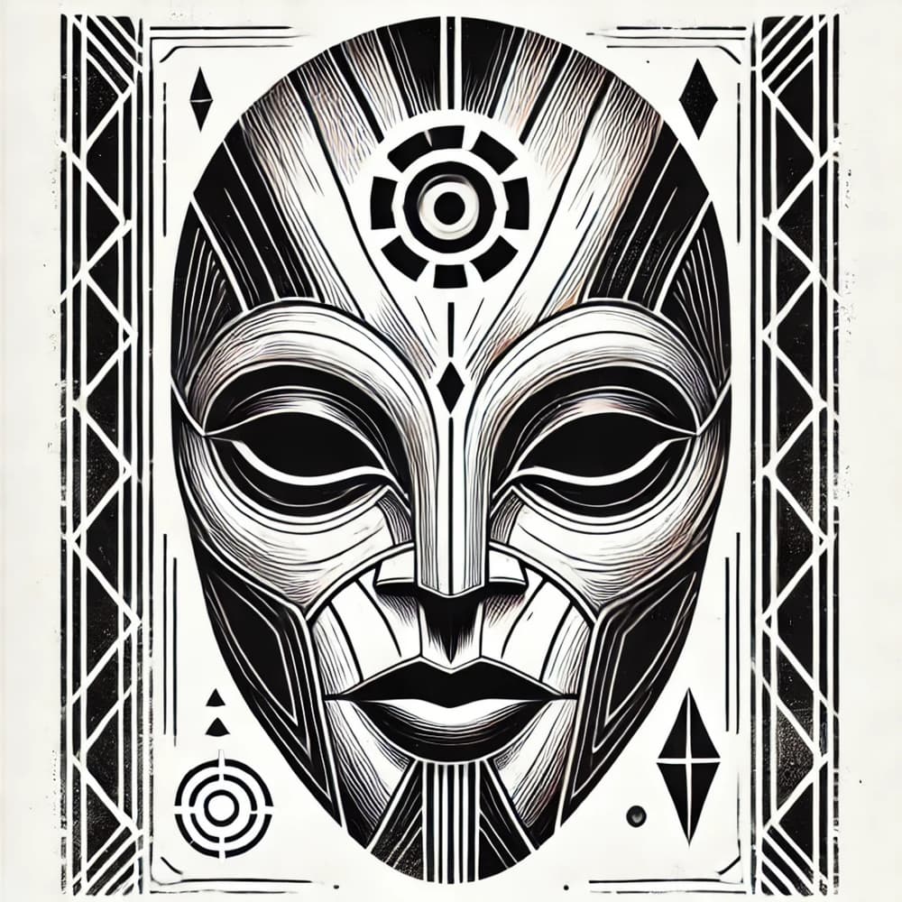 Black White Tribal Mask by David Galan — canvas wall art