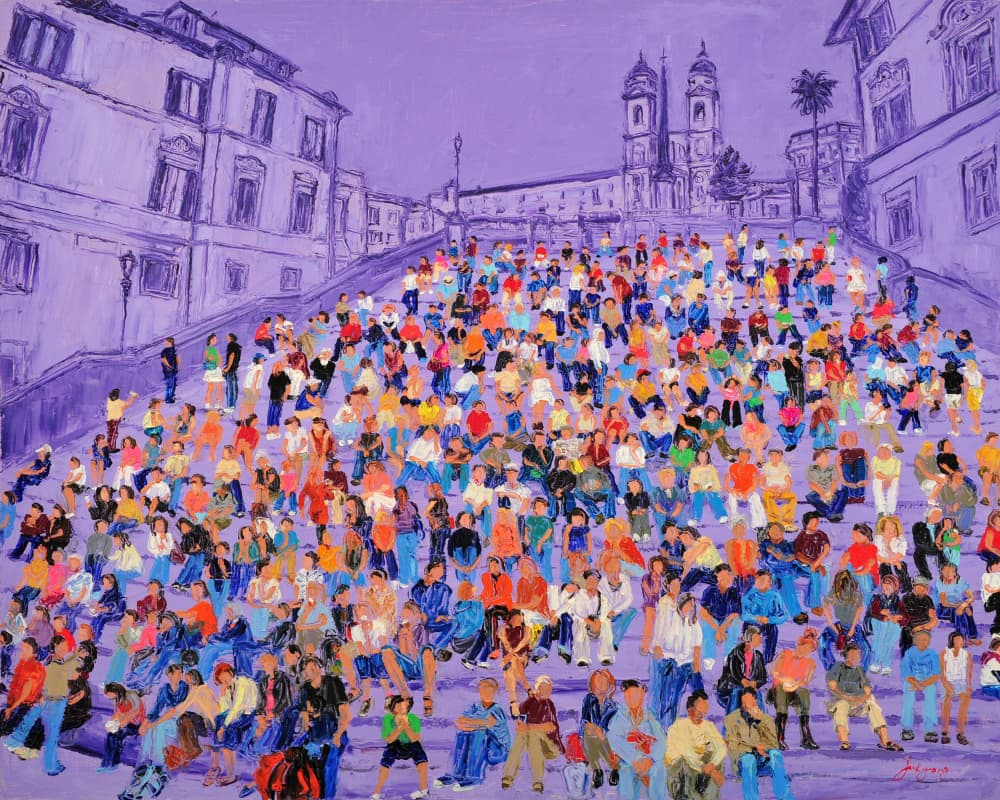 Purple Spanish Steps Crowd by Jukyong Park — canvas wall art