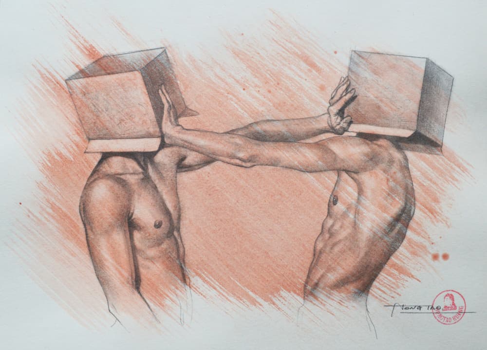 Box Head Struggle by Hongtao Huang — canvas wall art