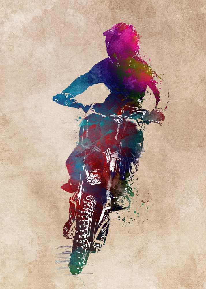 Motocross Action Watercolor by Justyna Jaszke — canvas wall art