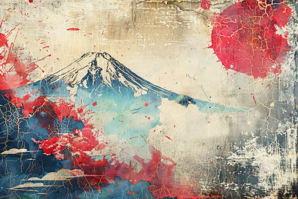 Fuji Red Sun Grunge by Rafal Kulik — canvas wall art