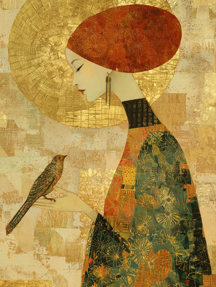 Golden Woman Bird by CATS AND DOTZ — canvas wall art