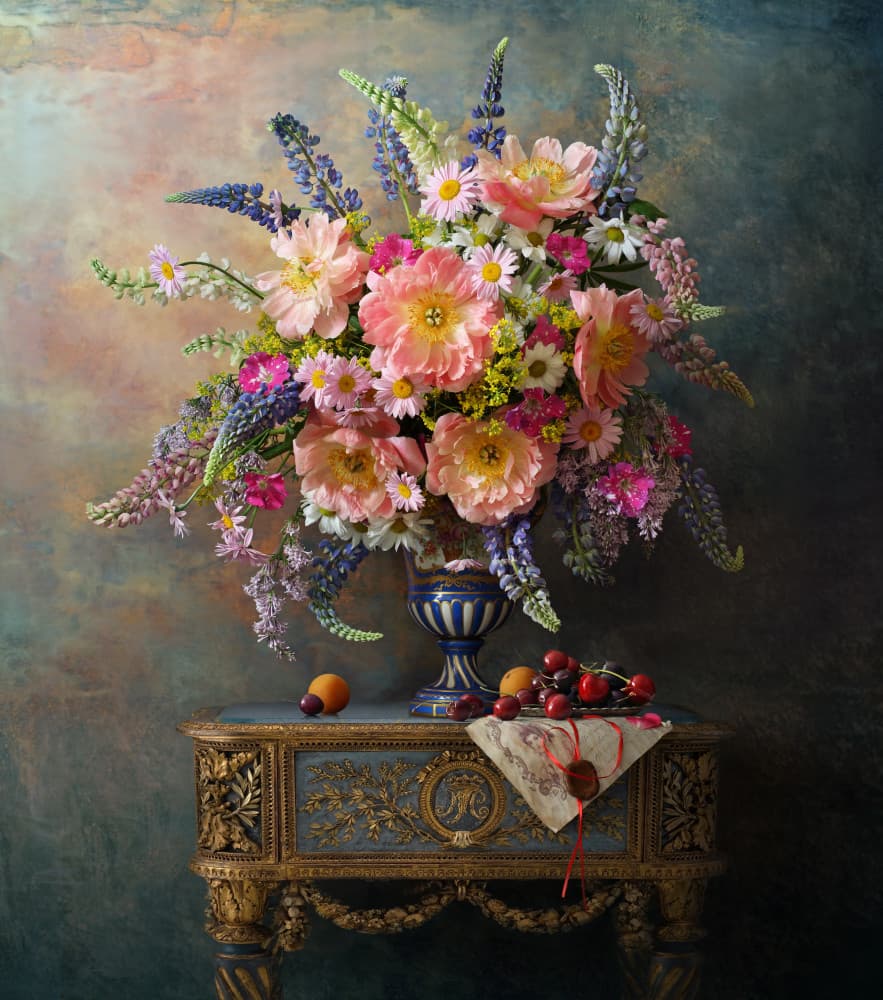 Opulent Peony Still Life by Andrey Morozov — canvas wall art