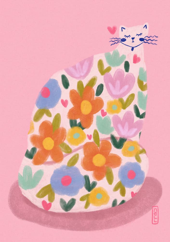 Whimsical Flower Cat