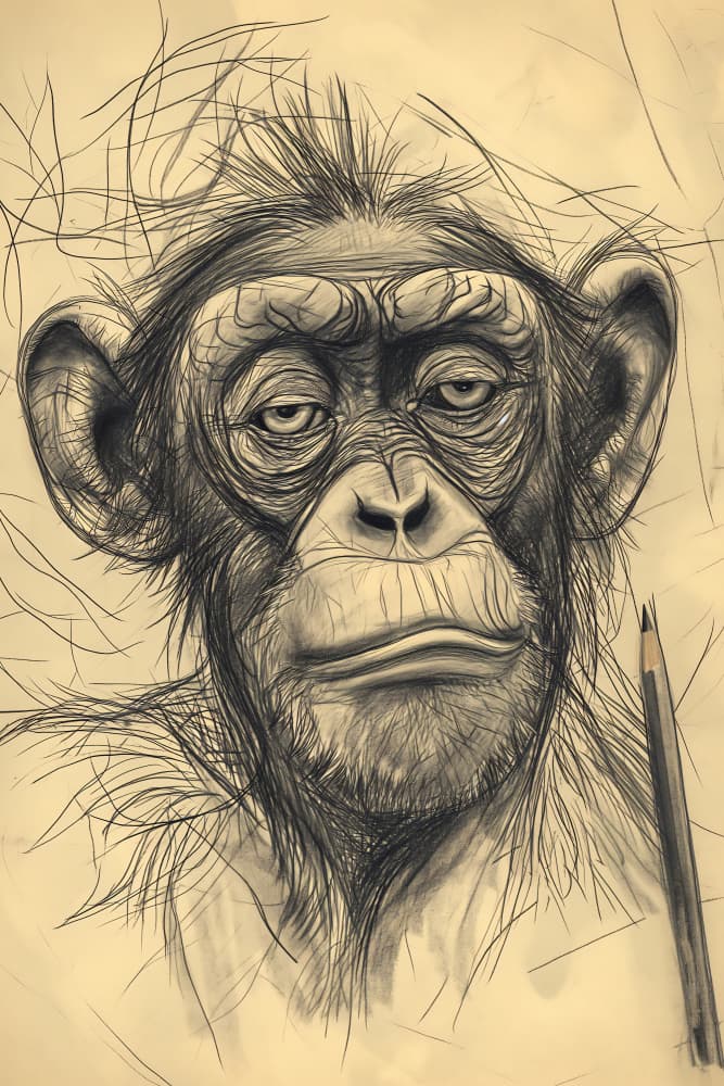 Contemplative Chimp Sketch by Andreas Magnusson — canvas wall art