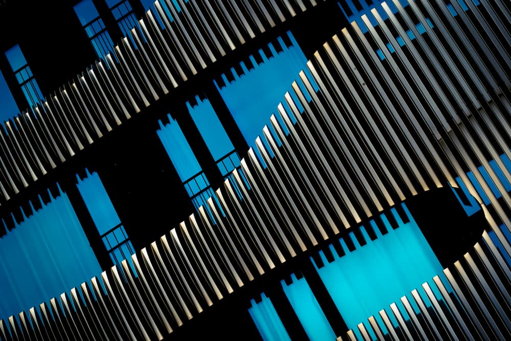Blue Geometric Facade by Stefan Buder — canvas wall art