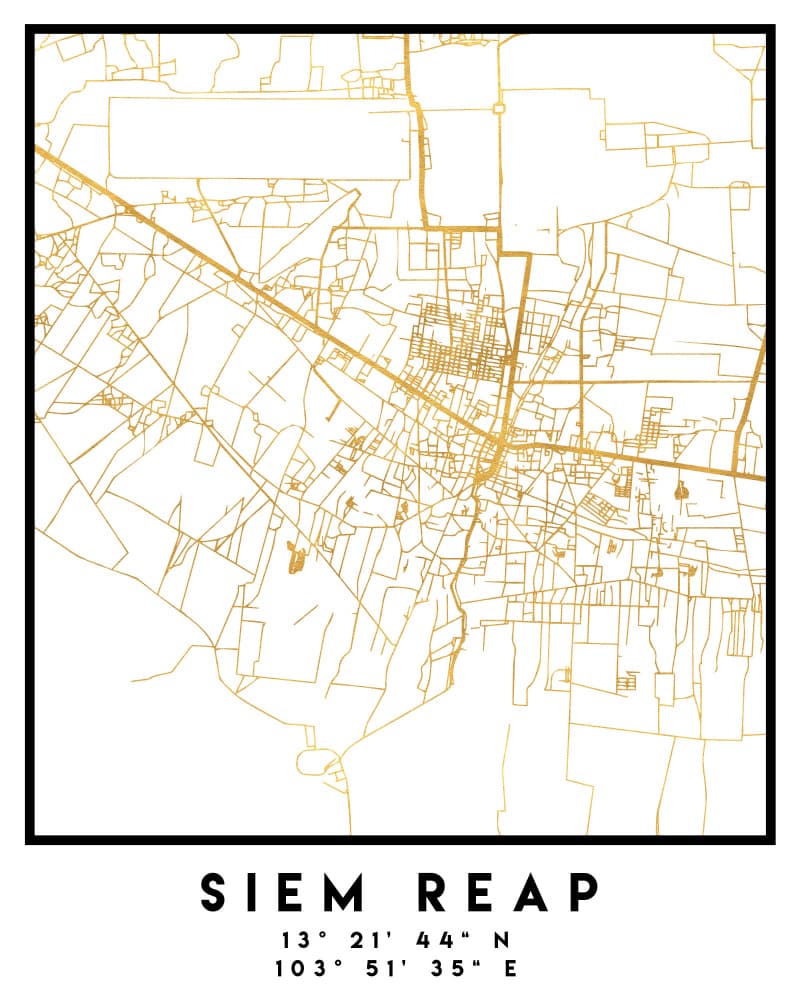 Siem Reap Gold Map by Emiliano Deificus — canvas wall art