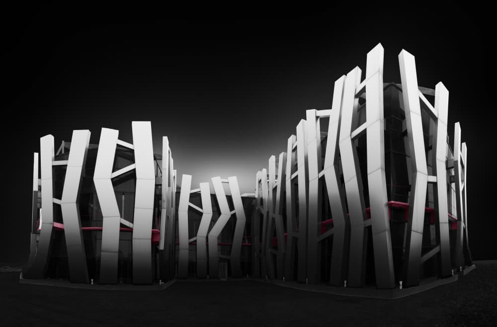 Dramatic Modern Facade by Rodrigo Núñez Buj — canvas wall art
